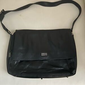 Perlina Black Leather Laptop/Messenger Bag
